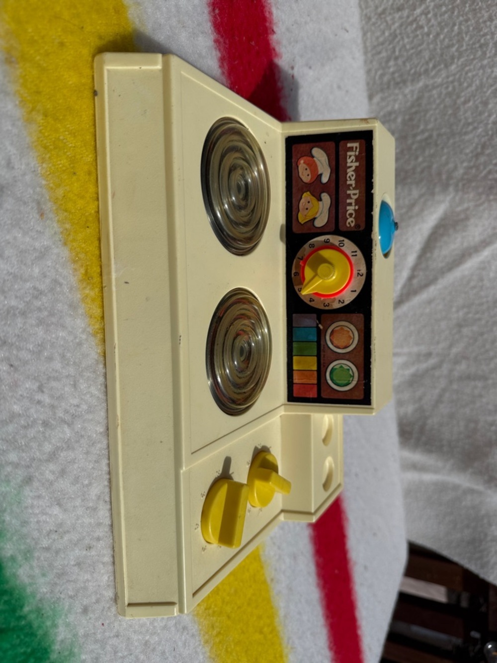 70s Fisher-Price Cream and Yellow Toy Stove - Kids Play Kitchen Accessory